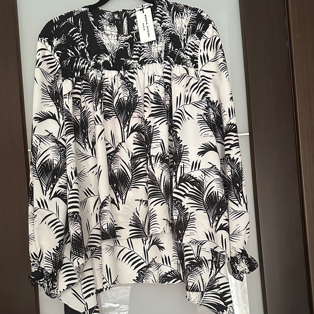 Sonia Rykiel Monochrome Palm Print Blouse